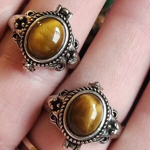 Tigers Eye Poison Ring, Oil, Victorian Style Crystal Jewlery.